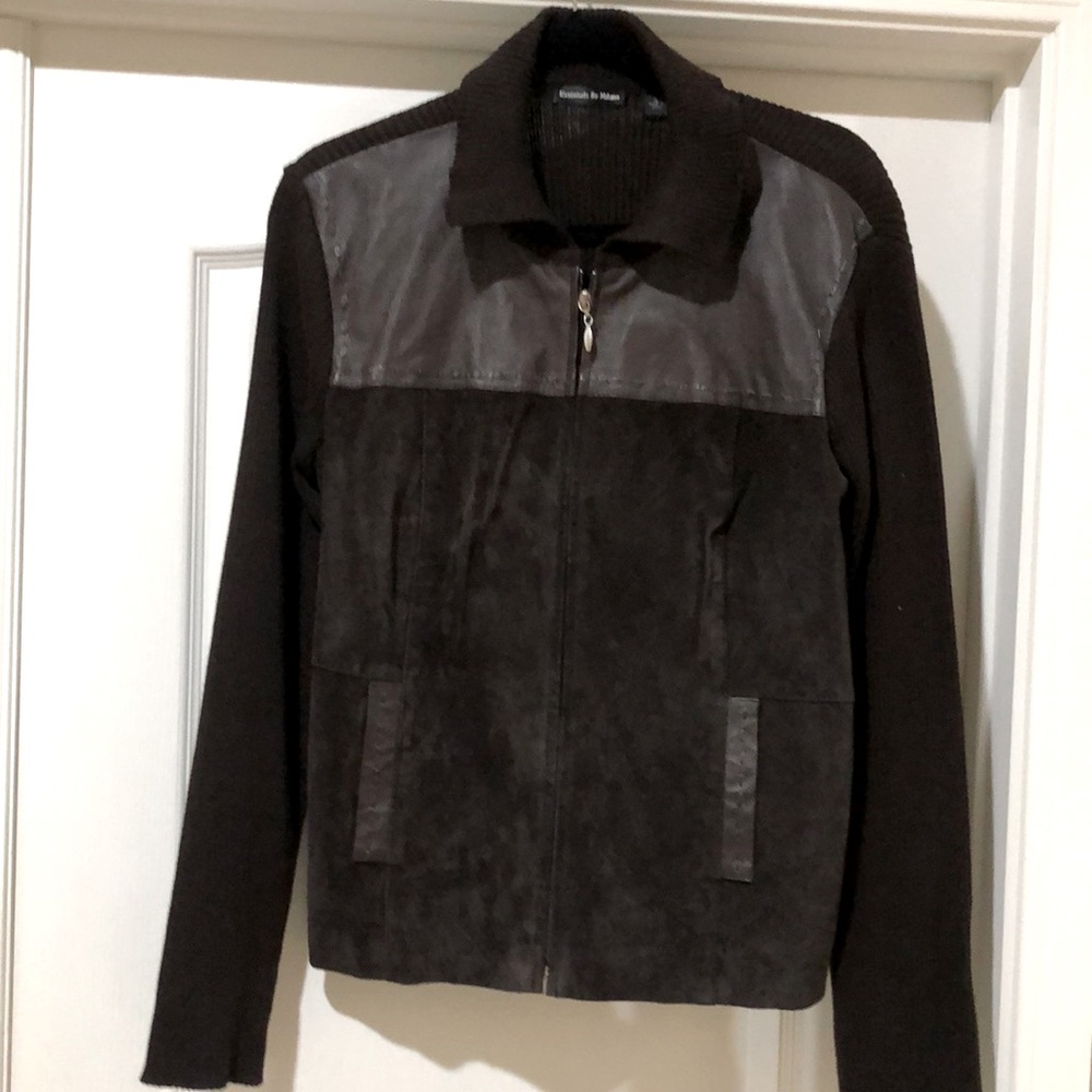NWOT - brown suede/sweater zip up jacket size XL